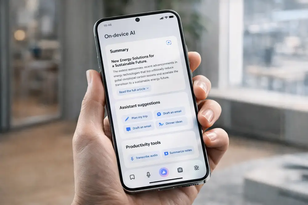 هاتف ذكي يعرض ميزات ذكاء اصطناعي محلية داخل الجهاز